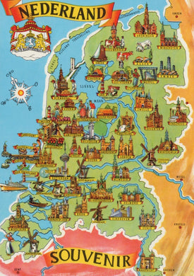 Colorful map of Nederland with various attractions and landmarks, labeled 'Souvenir'.