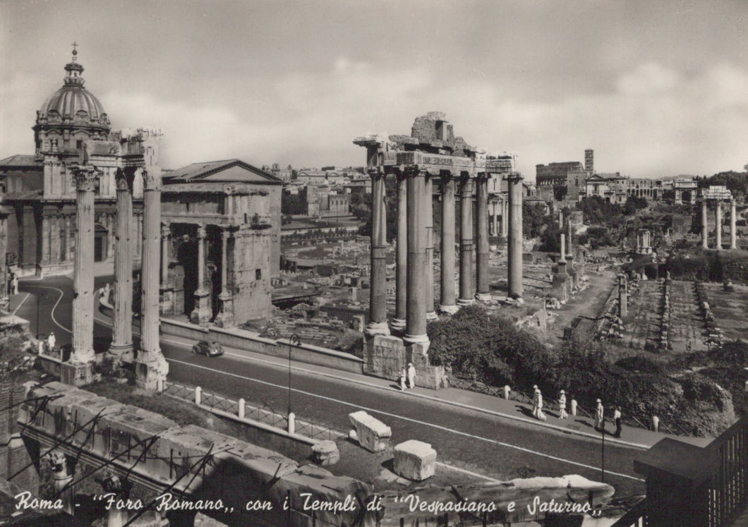 Vintage black and white photo of Roman Forum with classical architecture