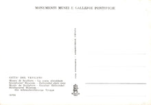 Load image into Gallery viewer, Vintage postcard with text and a logo, featuring &#39;Monumenti Musei e Gallerie Pontificie&#39; and &#39;Vatican City&#39;.
