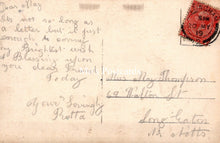 Load image into Gallery viewer, Vintage letter with handwritten text and a red stamp on a beige background
