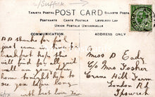 Load image into Gallery viewer, Vintage postcard with handwritten text and a stamp, featuring multiple languages on the top.
