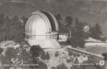 Load image into Gallery viewer, Dome of the 100-inch telescope at Mount Wilson, California, on a postcard.
