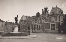 Load image into Gallery viewer, Historical black and white photo of a building with a statue in front
