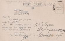 Load image into Gallery viewer, Vintage postcard with handwritten text and postage stamp, featuring &#39;Southall, Nr. London&#39; on the back.

