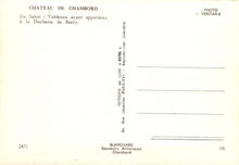 Load image into Gallery viewer, Vintage postcard from Chateau de Chambord with text and a yellowish tint.
