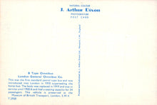 Load image into Gallery viewer, Vintage postcard with text about a B Type Omnibus and J. Arthur Dixon&#39;s photography.
