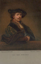 Load image into Gallery viewer, Portrait of a man with a hat, sitting at a table, with &#39;National Gallery&#39; label.
