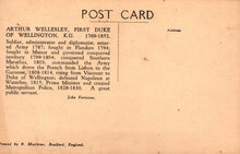 Load image into Gallery viewer, Vintage postcard with text about Arthur Wellesley, First Duke of Wellington, on a beige background.
