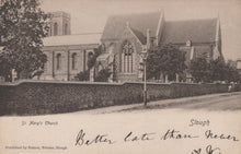 Load image into Gallery viewer, Vintage postcard of St. Mary&#39;s Church in Slough with a handwritten message.
