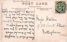 Load image into Gallery viewer, Vintage postcard with handwritten text and a stamp, featuring a brown background.
