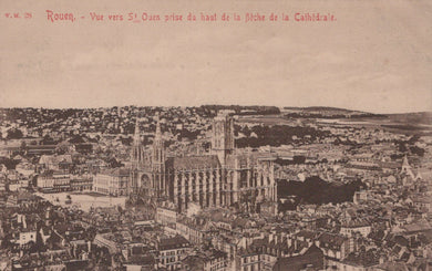 Vintage aerial view of a city with a prominent cathedral, likely from the 19th century.