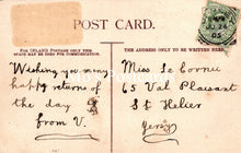 Load image into Gallery viewer, Vintage postcard with handwritten text and a stamp 
