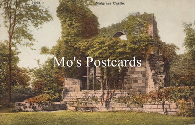 Vintage-style postcard of Mulgrave Castle with 'Mo's Postcards' text overlay.