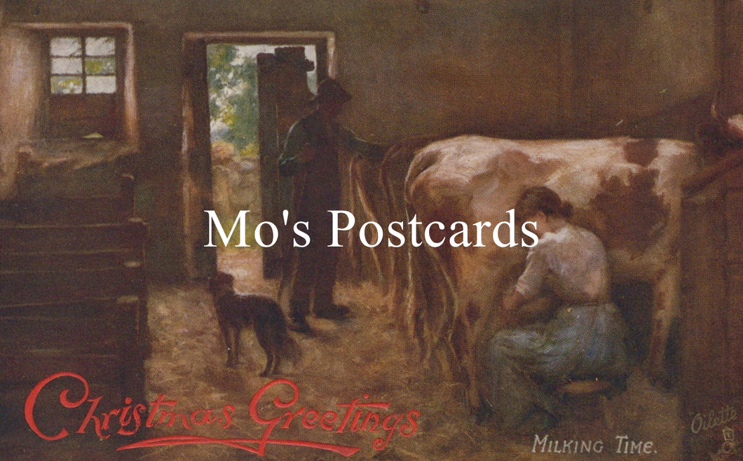 Greetings Postcard - Christmas Greetings, Cows Milking Time  SW18730