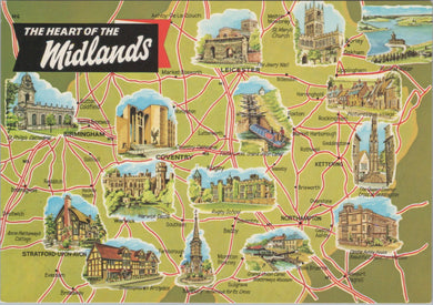 Maps Postcard - Map Showing The Heart of The Midlands   SW17169