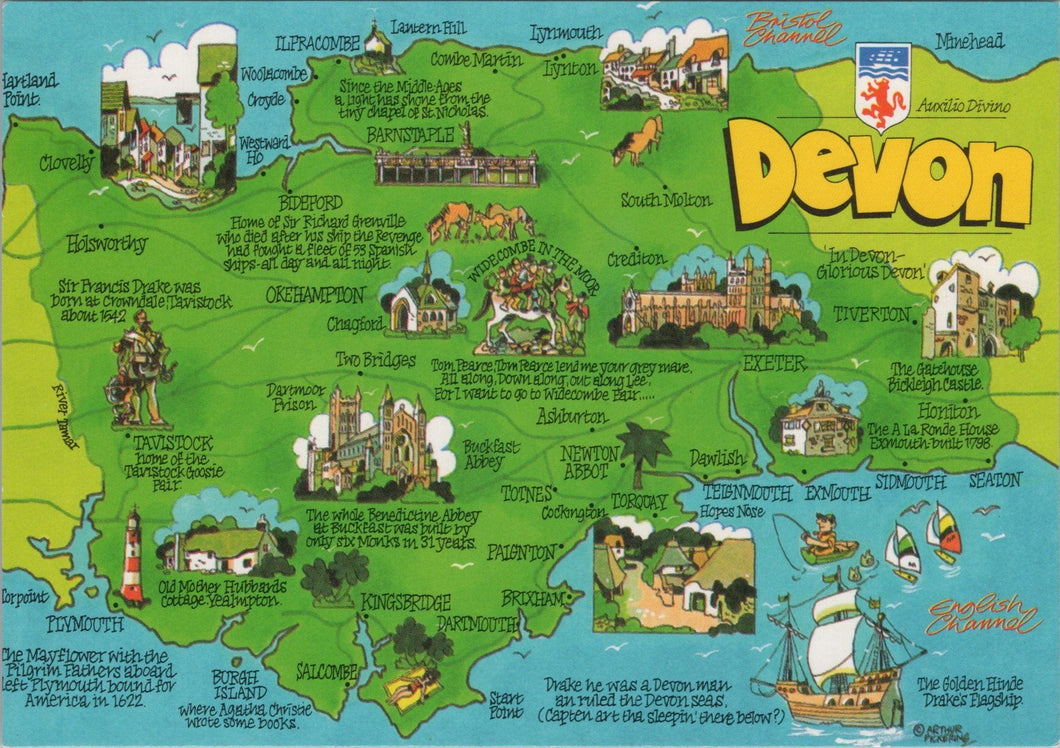 Maps Postcard - Map of The County of Devon  SW16860