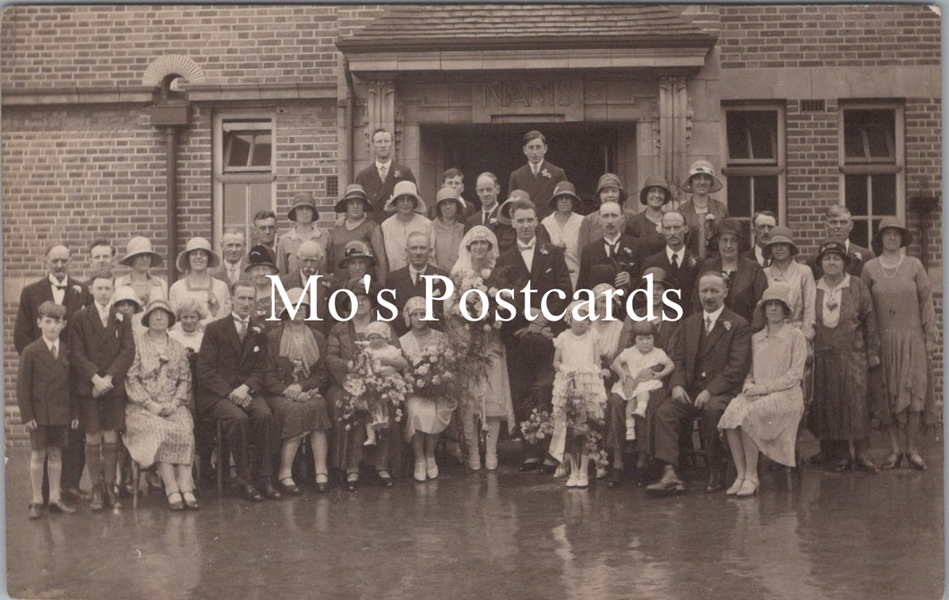 Ancestors Postcard - Large Wedding Party Outside Infants School  SX230