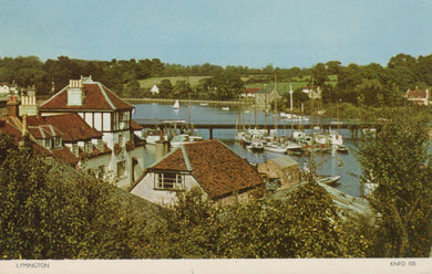 Harbor scene with houses and boats, vintage coloration