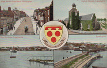 Load image into Gallery viewer, Collage of vintage postcards showing scenes from Lymington, including a harbor and a church, with a central coat of arms.
