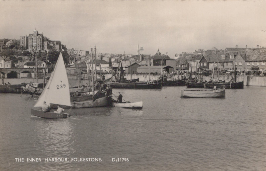 Vintage black and white photo of boats in the Inner Harbour, Folkestone