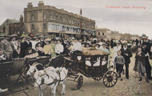 Load image into Gallery viewer, Vintage scene of a horse-drawn carriage with people on a street in Worthing, England.
