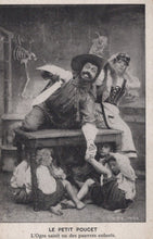 Load image into Gallery viewer, Vintage theatrical scene with actors in costumes, including a skeleton, in a dark setting.
