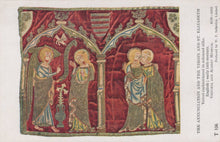 Load image into Gallery viewer, Textile with religious scene featuring figures in front of a red background
