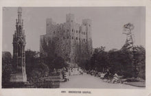 Load image into Gallery viewer, Vintage black and white photograph of Rochester Castle with people in the foreground.
