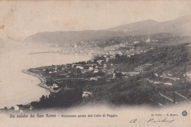 Vintage panoramic view of San Remo from Colle di Poggio, Italy.