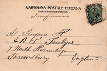 Load image into Gallery viewer, Vintage Italian postcard with postage stamp and sender&#39;s address
