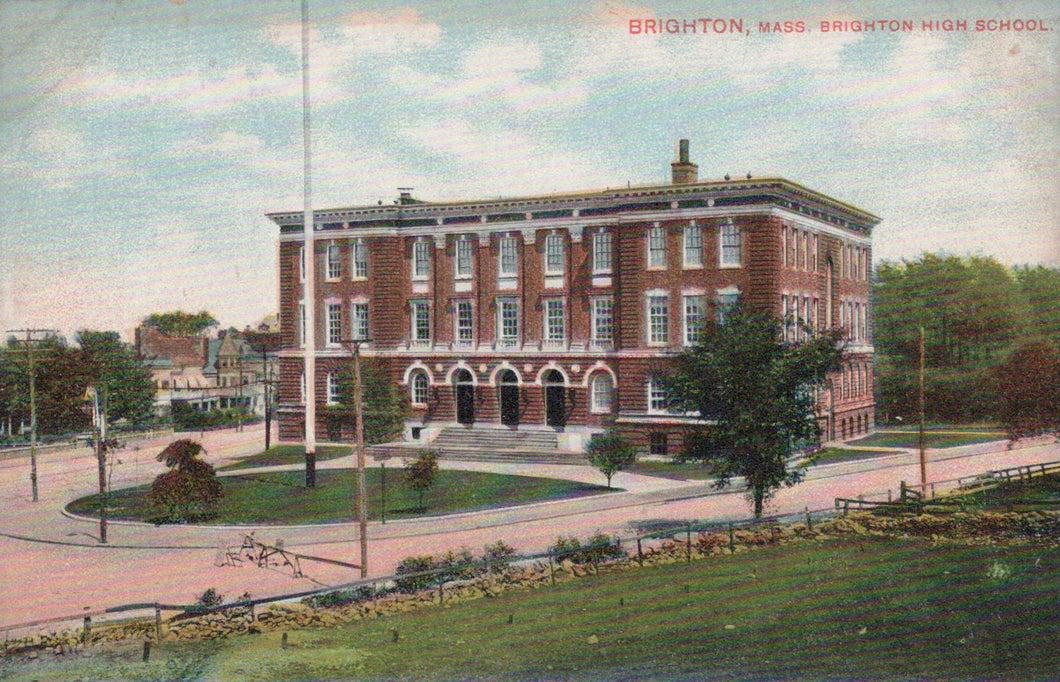 Vintage postcard of Brighton High School in Brighton, Massachusetts