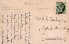 Load image into Gallery viewer, Vintage postcard with text and a stamp on the back
