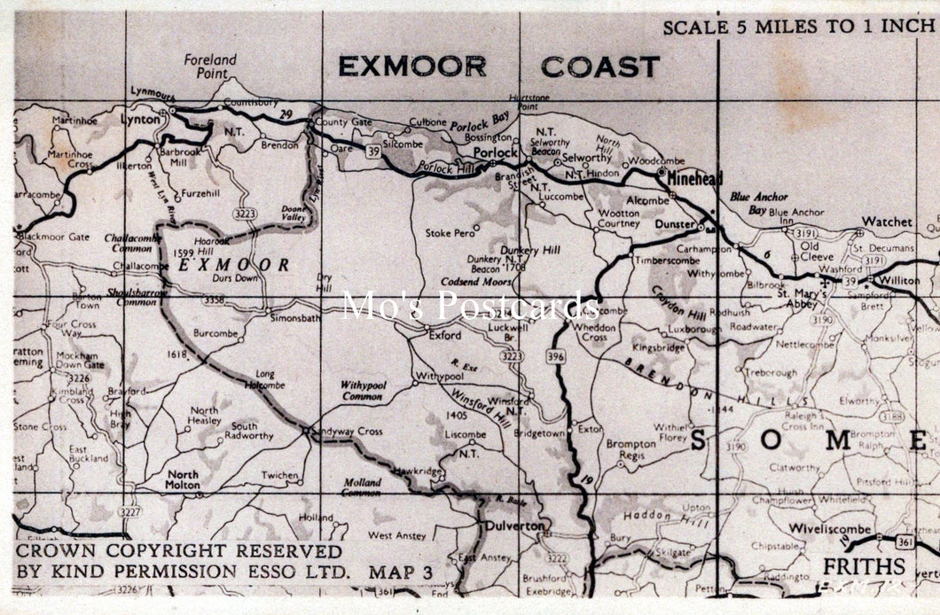 Maps Postcard - Map Showing Devon, Somerset and Exmoor Coast  SW18267