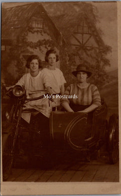 Ancestors Postcard - Mother and Daughters Sat on a Motorcycle  SW16959