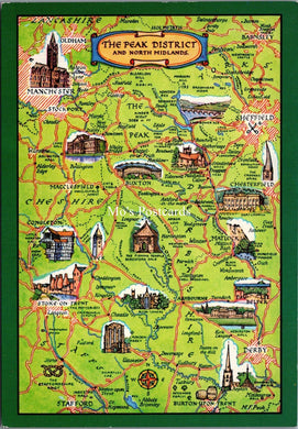 Maps Postcard - Map of The Peak District and North Midlands   SW16823