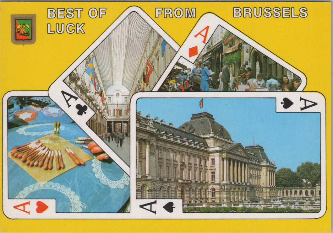 Belgium Postcard - Best of Luck From Brussels, Playing Cards SW16915