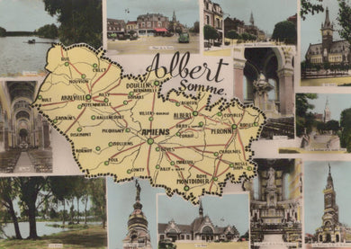 Collage of images and a map of Albert Somme with scenic views and buildings.