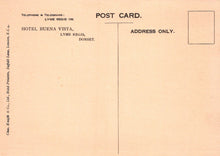 Load image into Gallery viewer, Back of a vintage postcard from Hotel Buena Vista, Lyme Regis, Dorset.
