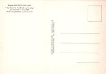 Load image into Gallery viewer, Back of a postcard with text and a small rectangular area for a picture, on a beige background.
