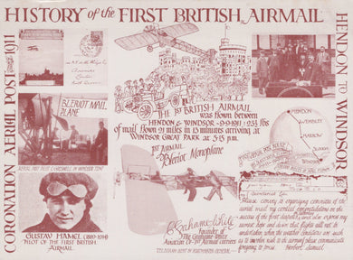 Poster detailing the history of the first British airmail with various images and text.