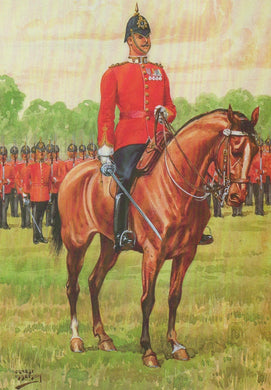 Painting of a soldier on horseback with a formation in the background
