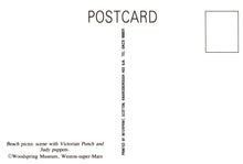 Load image into Gallery viewer, Back of a postcard with text and a small square for a photo.
