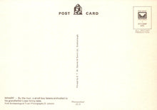 Load image into Gallery viewer, Vintage-style postcard with text and a small stamp on a beige background
