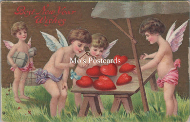 Greetings Postcard - Best New Year Wishes, Cupids Hearts SW17366