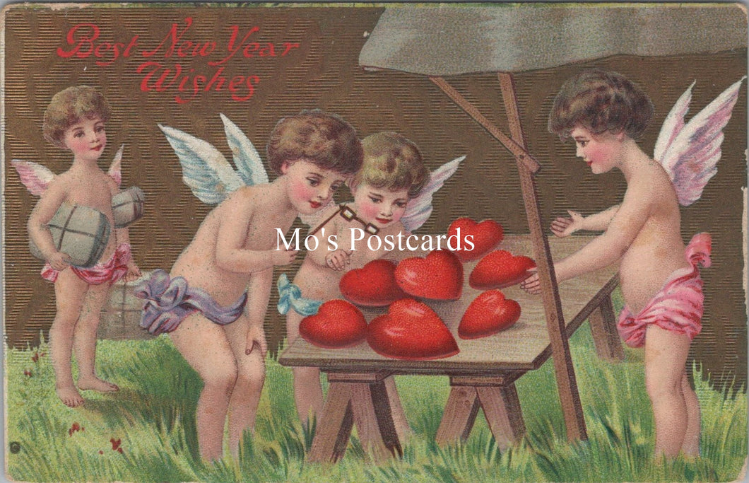 Greetings Postcard - Best New Year Wishes, Cupids Hearts SW17366