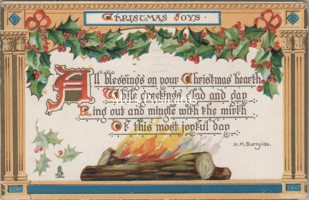 Greetings Postcard - Christmas Joys, Log Fire   SW17367