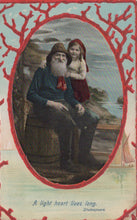 Load image into Gallery viewer, Vintage-style illustration of a man and a child by a body of water with a decorative red frame.
