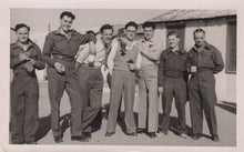 Load image into Gallery viewer, Black and white photo of six men in military uniforms standing together outdoors.
