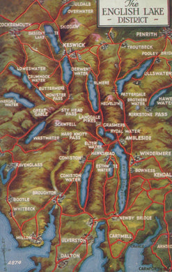 Map of a district with roads and water bodies, featuring text labels.