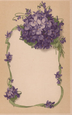 Decorative arrangement of purple flowers on a beige background